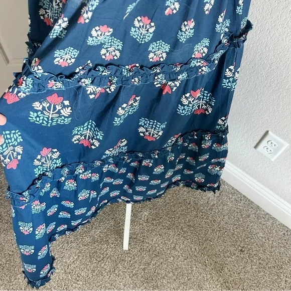 Ward Smocked Block Print Midi Dress Mud Pie Size S Navy - Picture 7 of 10